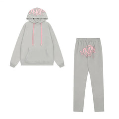 Syna World Graphic Fleece Hoodie Tracksuit Set (Grey / Pink)