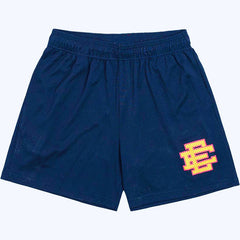 Eric Emanuel Basic Mesh Shorts Navy Yellow Ee Logo Athletic Shorts