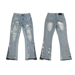 Gallery Dept Multi‑Ripped Bleach‑Wash Flare Jeans