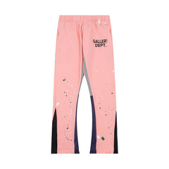 Gallery Dept Pink Paint Splatter Color Block Patchwork Flare Sweatpants