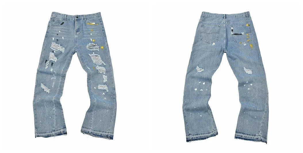 Gallery Dept Multi‑Mark Distressed Paint Jeans