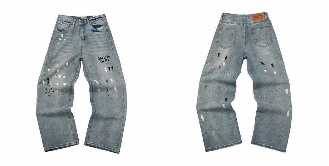 Gallery Dept Light‑Wash Text Print Ripped Jeans