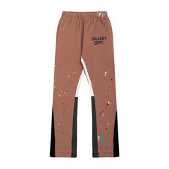 Gallery Dept Brown Paint Splatter Color Block Patchwork Flare Sweatpants